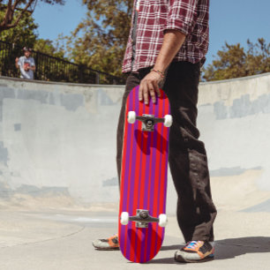 Red Purple Stylish Stripes Pattern Design Skateboard