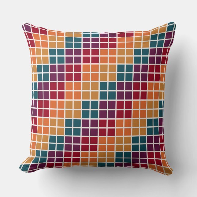 RED PURPLE TEAL ORANGE YELLOW FALL CUBES CUSHION (Front)