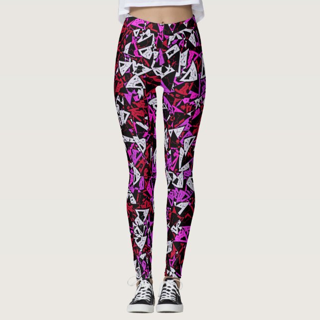 Red Purple Triangle Pattern Leggings (Front)