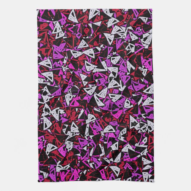 Red Purple Triangle Pattern Tea Towel (Vertical)