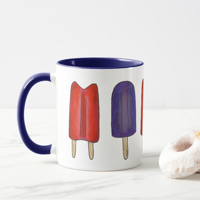Red Purple Twin Pop Popsicle Ice Lolly Summer Mug (With Donut)