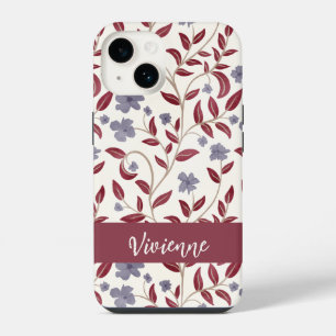 Red Purple Watercolor Wildflower Name iPhone 14 Case