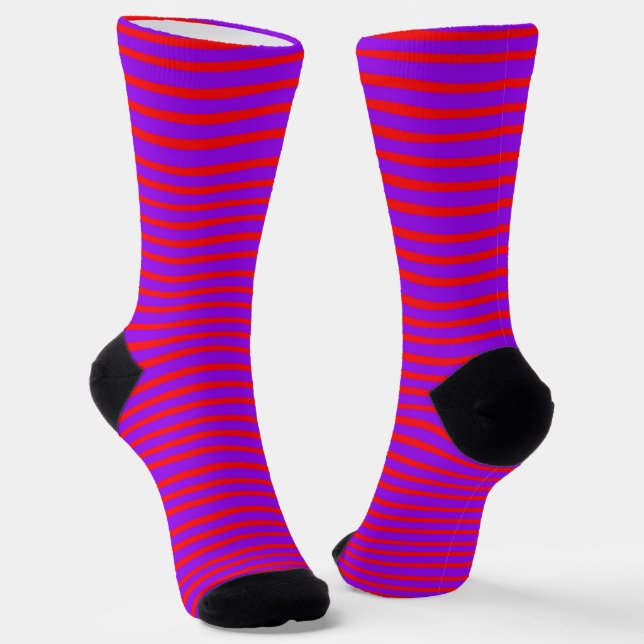 Red Purple Wavy Lines Pattern Socks (Angled)