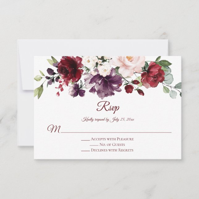 Red Purple White Green Floral Red Back RSVP (Front)