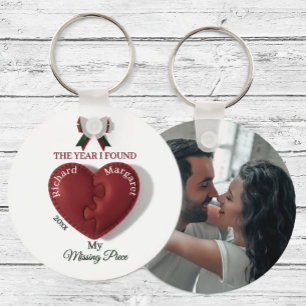 Red Puzzle Heart Missing Piece Custom Photo Key Ring