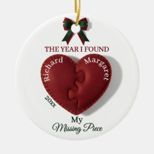 Red Puzzle Heart Missing Piece Personalized Name Ceramic Ornament