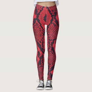 Red Python Snake Print Women's Leggings 