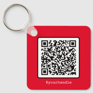 Red QR Code Key Ring Social Media Square Aluminium