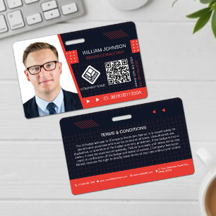 Red QR Code Photo ID Badge Corporate Employee