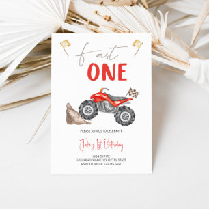 Red Quad Bike 'Fast One' Birthday Invitation
