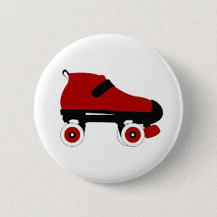 red quad roller derby skate 6 cm round badge