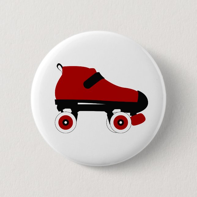 red quad roller derby skate 6 cm round badge (Front)