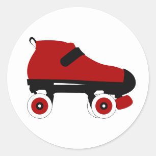 red quad roller derby skate classic round sticker