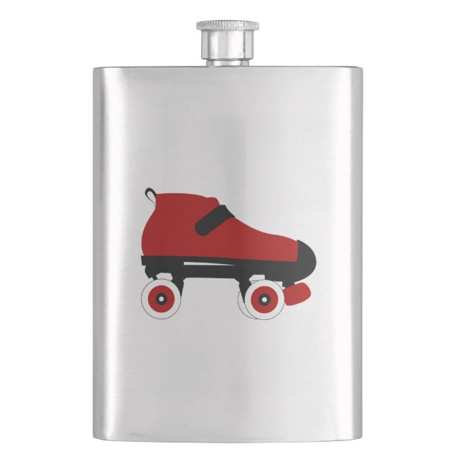 red quad roller derby skate hip flask (Front)