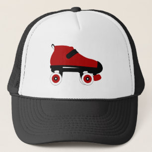 red quad roller derby skate trucker hat