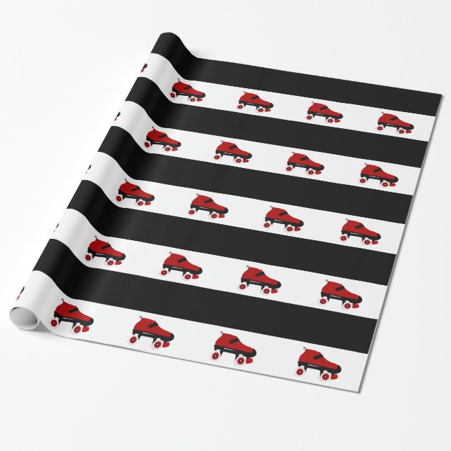 red quad roller derby skate wrapping paper (Unrolled)