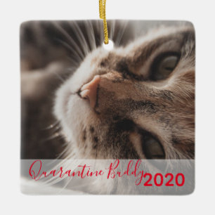 Red Quarantine Buddy Merry Pawsmas Cat Christmas Ceramic Ornament