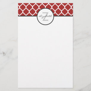 Red Quatrefoil Monogram Stationery