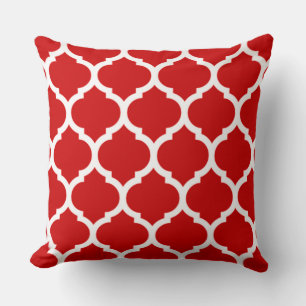 Red Quatrefoil Moroccan lattice pattern Cushion