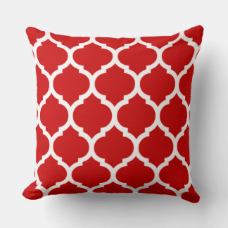 Red Quatrefoil Moroccan lattice pattern Cushion