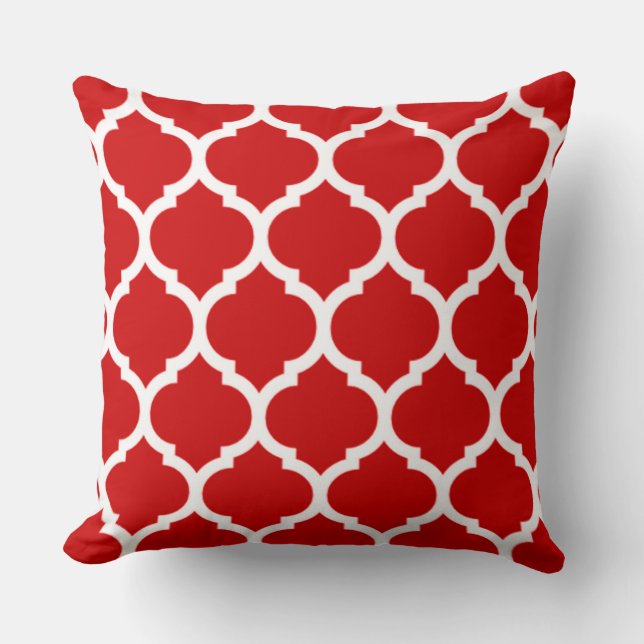 Red Quatrefoil Moroccan lattice pattern Cushion (Front)