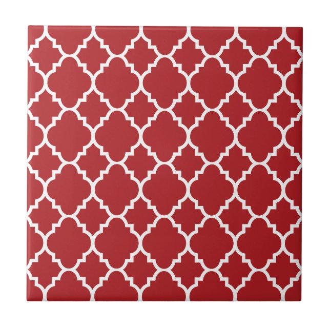 Red Quatrefoil Moroccan Pattern Tile (Front)
