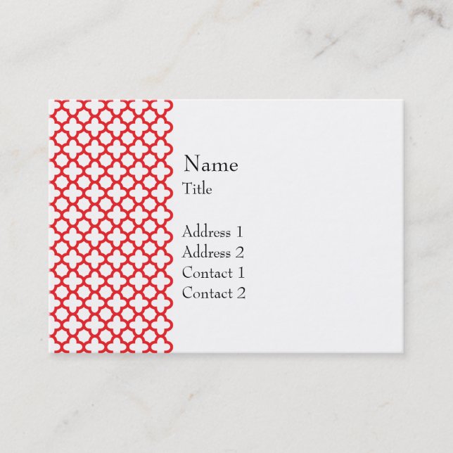 Red Quatrefoil Pattern Business Card (Front)