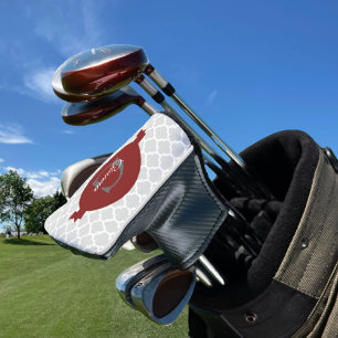 Red Quatrefoil Personalised Golf Head Cover