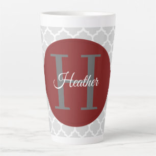 Red Quatrefoil Personalised Latte Mug