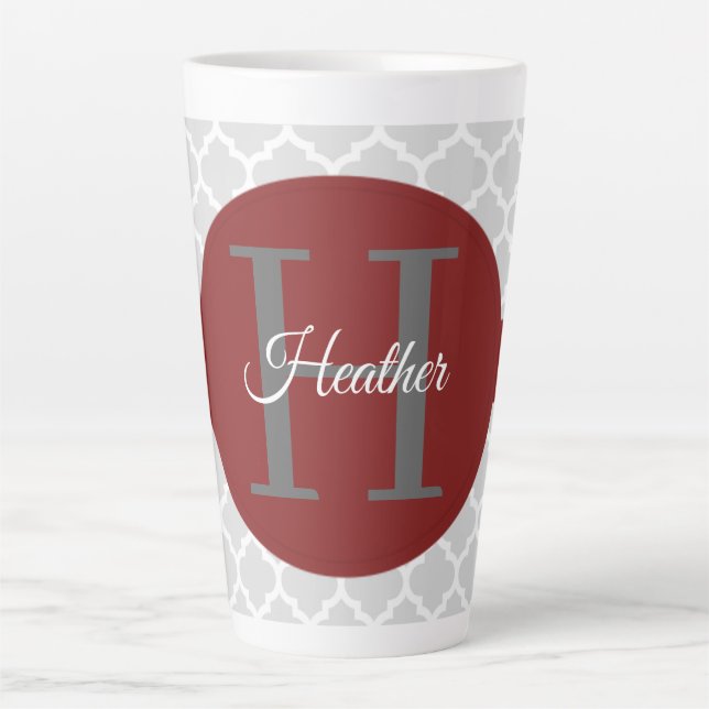 Red Quatrefoil Personalised Latte Mug (Front)