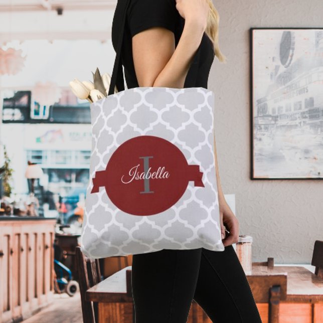 Red Quatrefoil Personalised Tote Bag (Red Quatrefoil Personalized Tote Bag)
