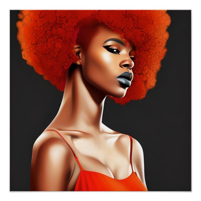 Red Queen Auburn Cute Hair Black Melanin Afro Poster (Front)