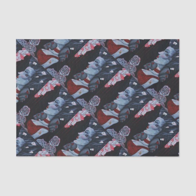 Red Queen Hearts Alice Wonderland Roses Goth Art Tissue Paper (Front)