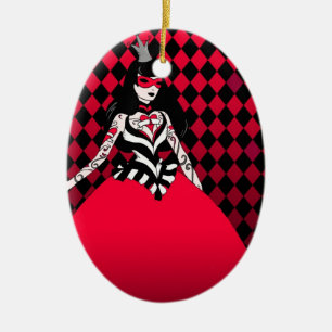 Red Queen of Hearts oval ornament