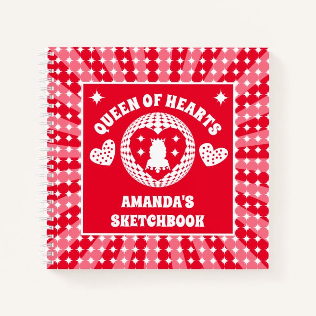 Red Queen Of Hearts Personalised Kids Sketchbook Notebook (Front)