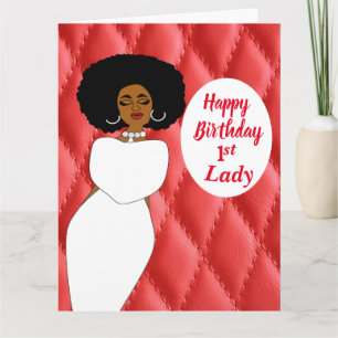Red Quilted African American 1st Lady Birthday  Card