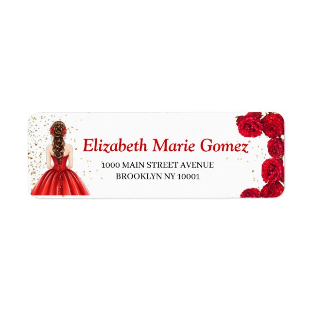 Red Quinceañera Custom Return Address Label (Front)