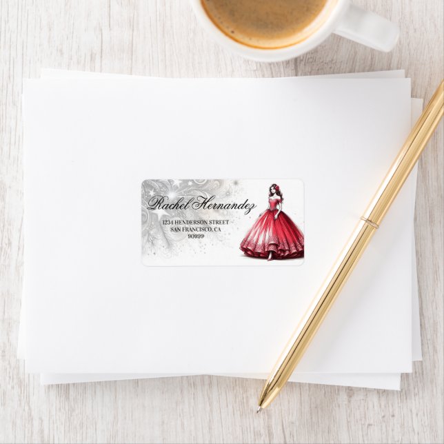 Red Quinceañera Girl Label (Insitu)