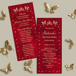 Red Quinceañera Gold Tiara Butterfly 15 Years Old Program