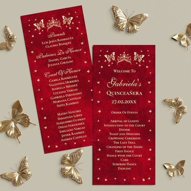 Red Quinceañera Gold Tiara Butterfly 15 Years Old Program (Red Quinceañera Gold Tiara Butterfly 15 Years Old Program)