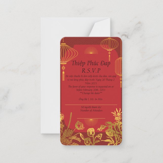 Red R.S.V.P card that is in English/Vietnamese (Front)