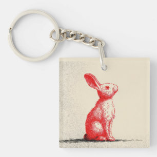 Red Rabbit Illustration - Minimalist Vintage Anima Key Ring