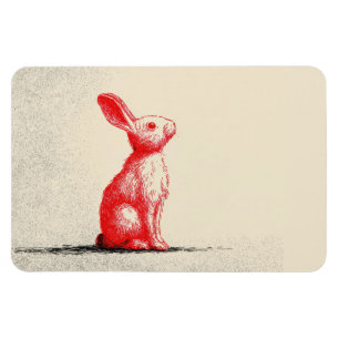 Red Rabbit Illustration - Minimalist Vintage Anima Magnet