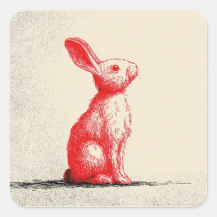 Red Rabbit Illustration - Minimalist Vintage Anima Square Sticker