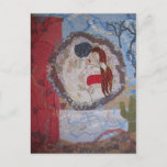 Red Rabbit Postcard<br><div class="desc">Red Rabbit features a textiles piece by artist Rachel Cox. The central part of this piece is a homage to Gustav Klimt's The Kiss. A simplified rabbit takes up the left side of this piece, the bottom half depicts a desert and dark trees cover the moon in the top right...</div>