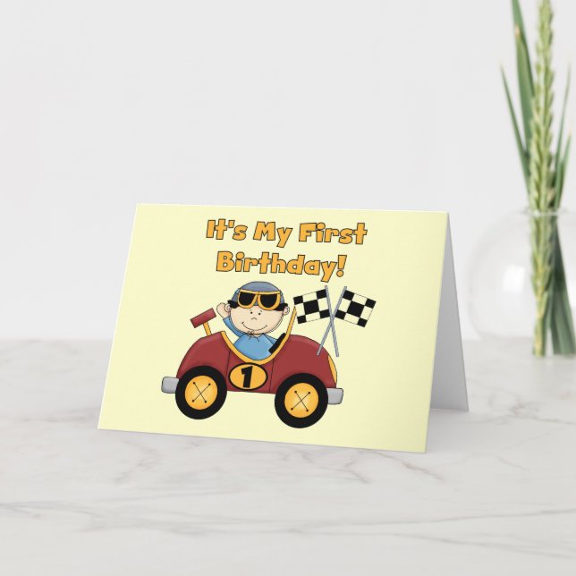 Red Race Car 1st Birthday Tshirts and Gifts Card (Front)