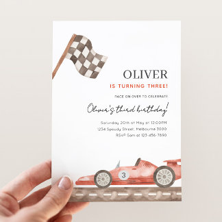 Red Race Car 3rd Birthday, Any Age Boys Racing Invitation