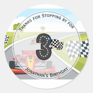 Red Race Car 3rd Birthday Party  Classic Round Sticker