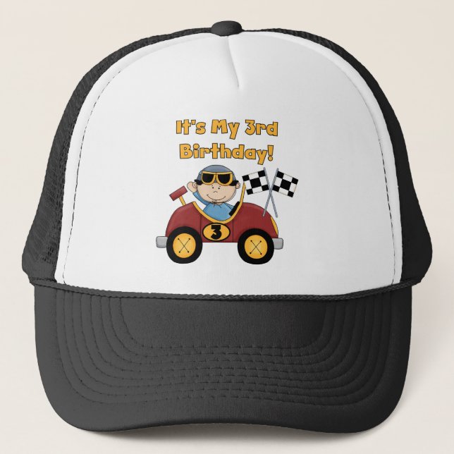 Red Race Car 3rd Birthday Tshirts and Gifts Trucker Hat (Front)