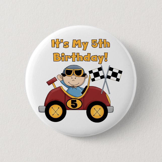 Red Race Car 5th Birthday Tshirts and Gifts 6 Cm Round Badge (Front)